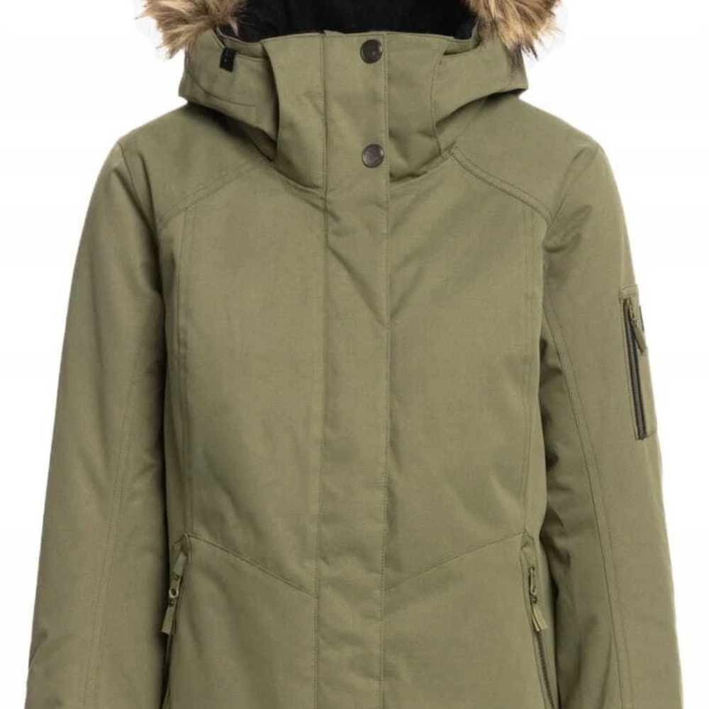 Roxy Olive Hooded Ski Jacket with Faux Fur